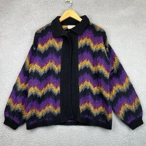 VINTAGE Boundary Waters‎ Colorful Collar Cardigan Geometric Sweater Knit Women M